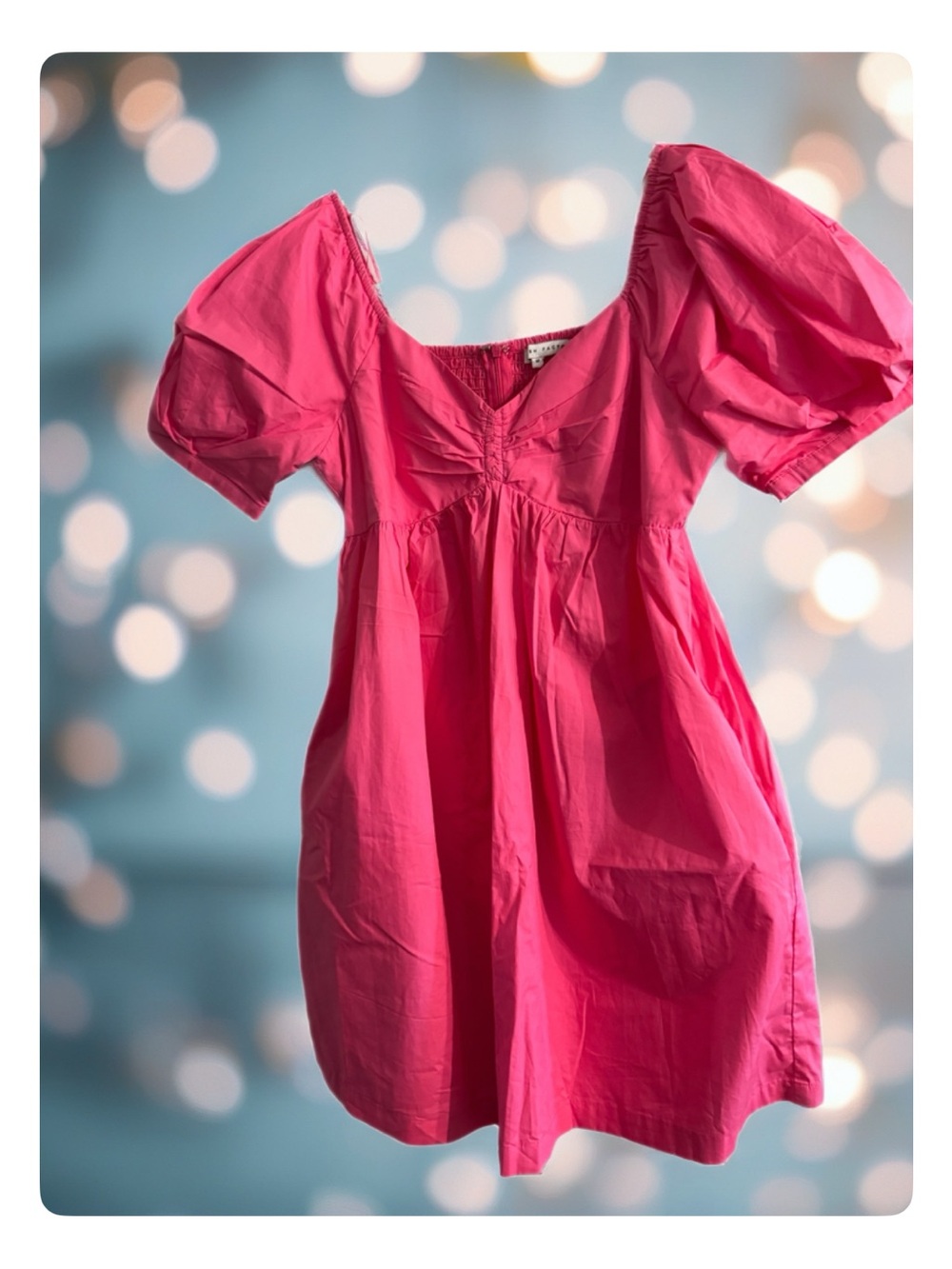 English Factory Girls Puff-Sleeve Dress in Hot Pink